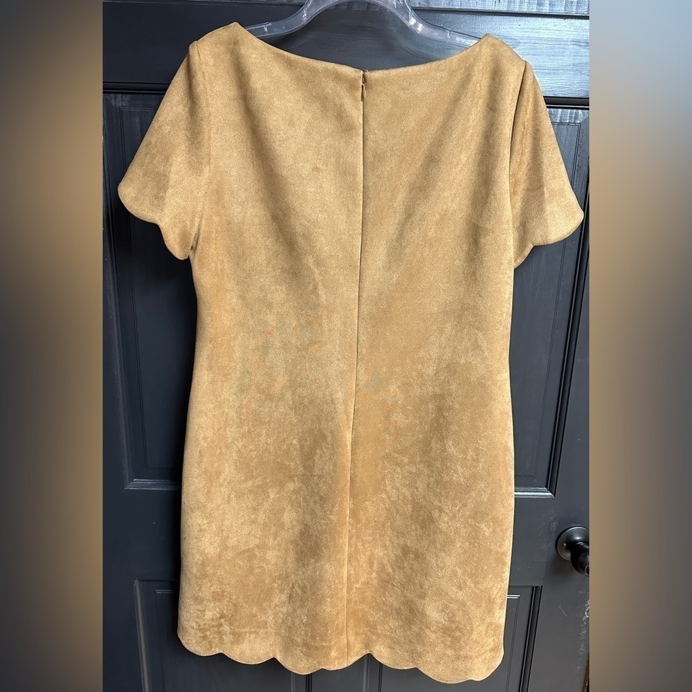 Anne Klein Short Sleeve Dress Med Brown Scalloped Hem & Sleeves Women’s Size L - Picture 2 of 9